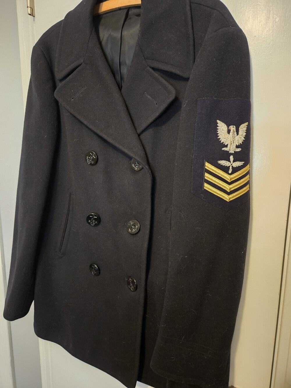Vtg 1958 Cold War US Navy Pea Coat 38 Kersey Wool Pockets PO1 Stencil